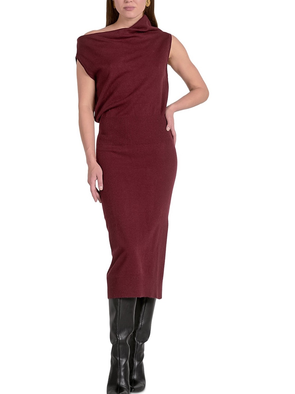 ELAN Burgundy Off-Shoulder Sweater Dress 🆕